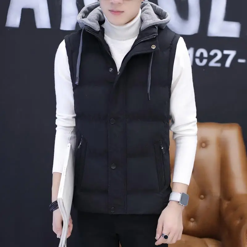 Thicken Hooded Sleeveless Boys' Slim High Quality Large Size XXXXL Men's Parka Coat Casual Zipper Warm Winter Men Parka Fashion