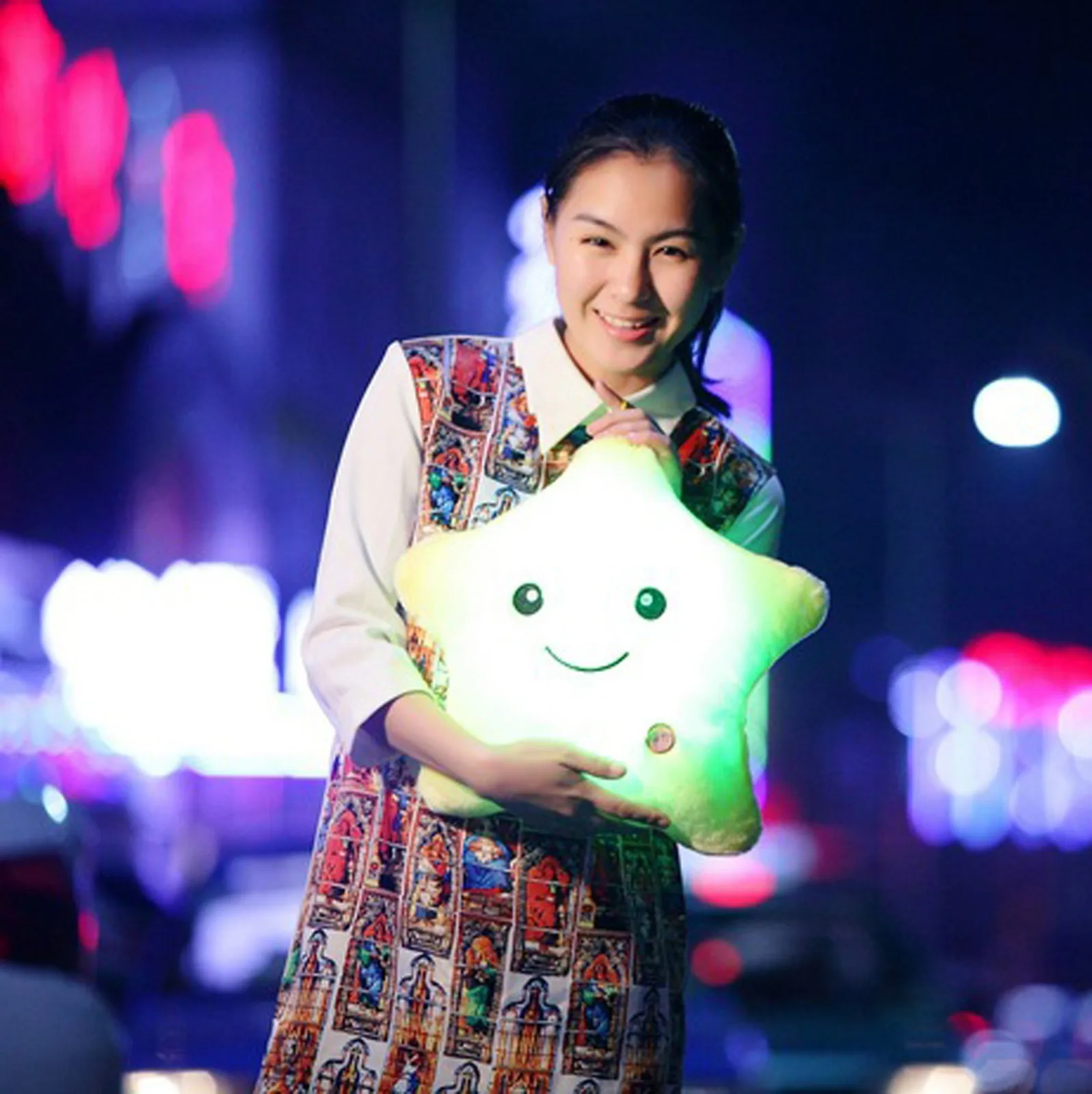 Красочная светящаяся Подушка с пятиконечными звездами мягкая плюшевая детская