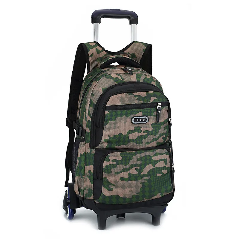 Камуфляжный рюкзак на колесиках для мальчиков, школьный ранец на колесиках, водонепроницаемая сумка на колесиках, чемодан на двух/шести кол...