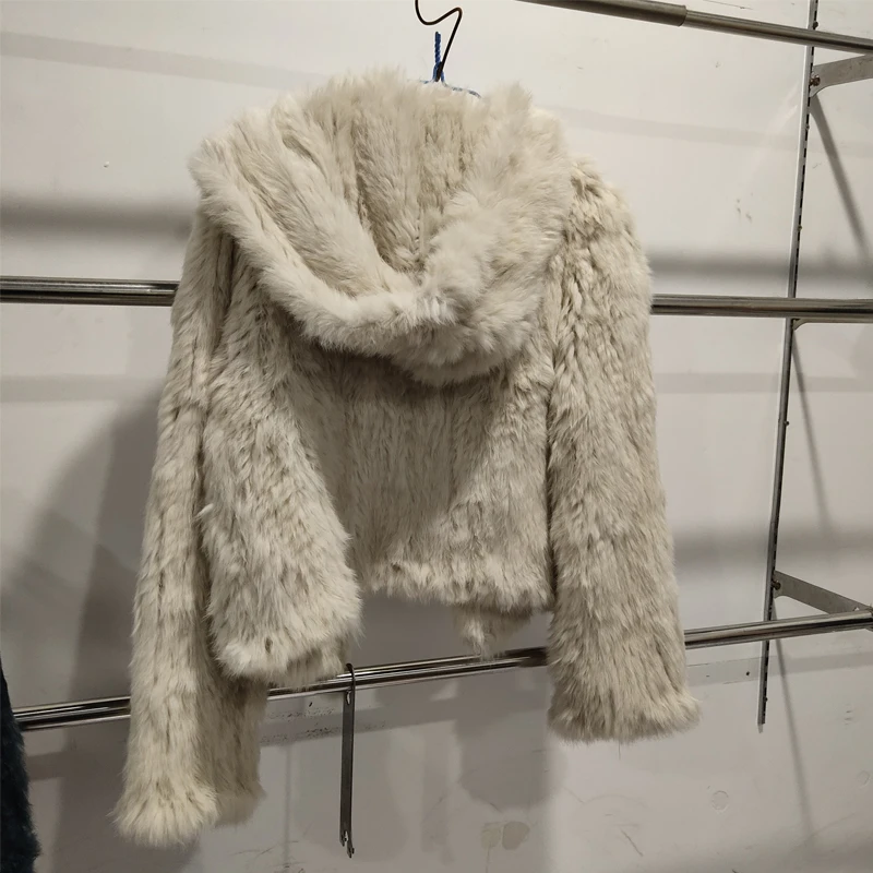 2021 Real Rabbit Fur Coat With hot sale knitted rabbit fur Jacket with hood Women's cape cloak hooded | Женская одежда