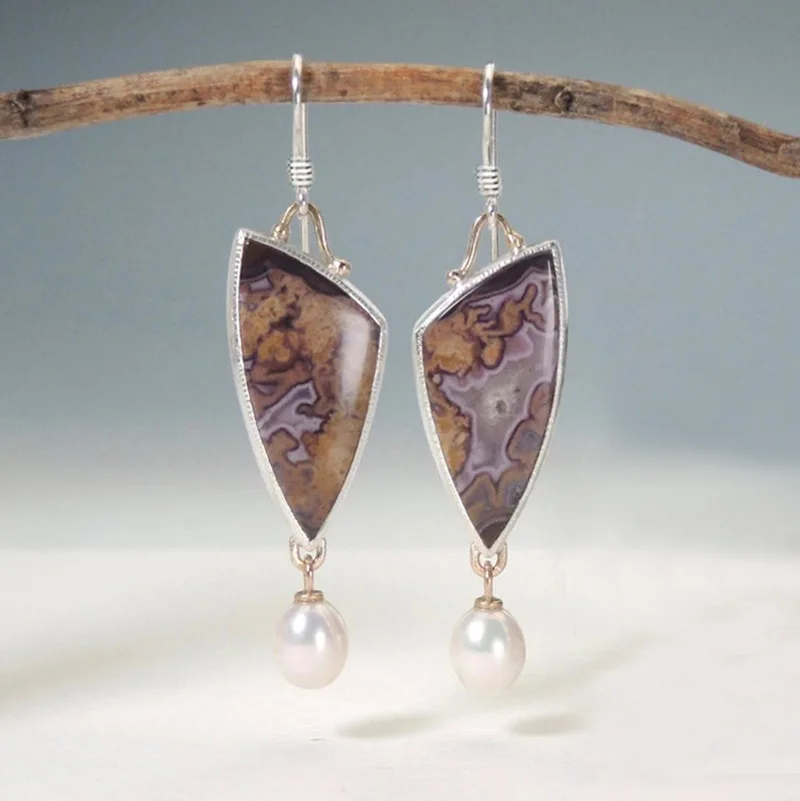 

Vintage Geometric Purple Resin Statement Pearl Drop Earrings for Women Boho Zircon Jewelry Metal Dangle Earring