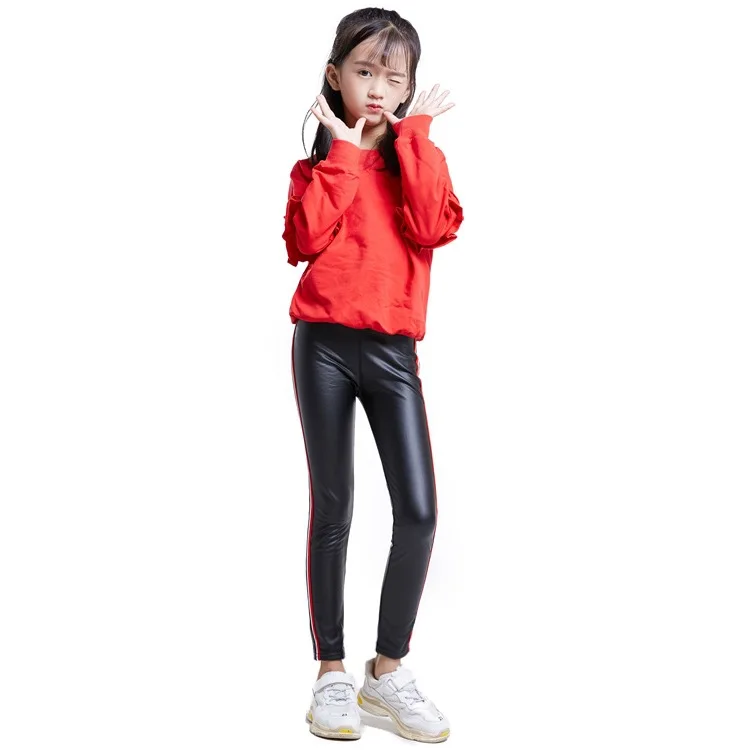 Леггинсы для девочек штаны из искусственной кожи спортивные плотные бархатные