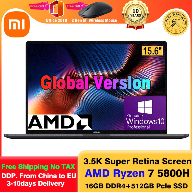 2021 Xiaomi Mi ноутбук Pro 15 Ryzen Edition AMD 7 5800H 6 дюймов ноутбуки 16 Гб ОЗУ 512 ГБ SSD компьютер Windows