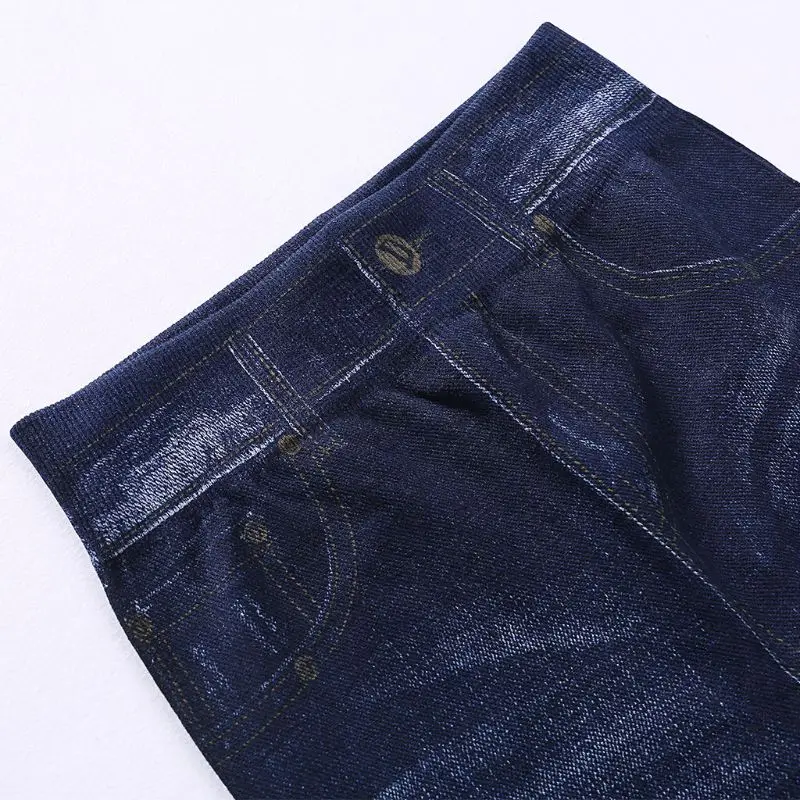 

Women Leggings Pearl Ripped Seamless Hight Waist Faux Denim Jeans Pencil Pants