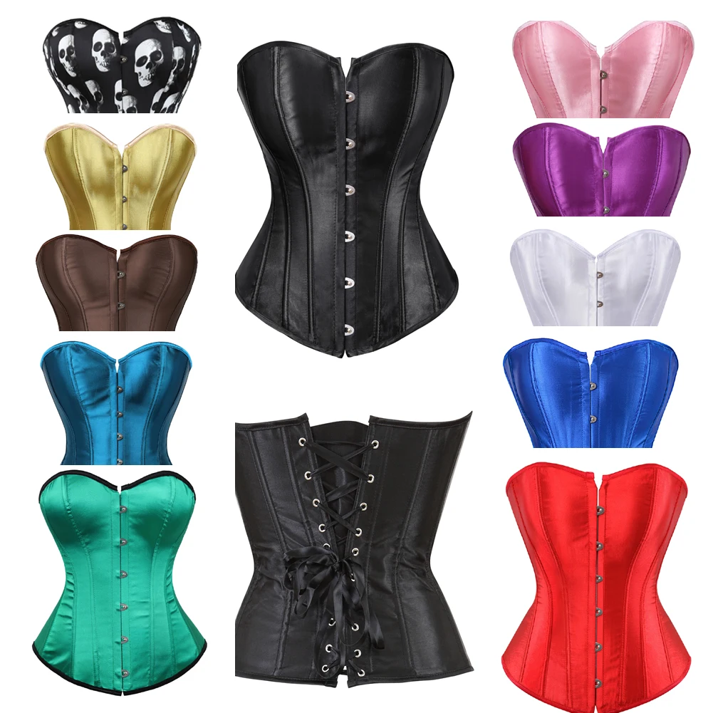 

Womens Corset Bustier Satin Sexy Plus Size Gothic Lace Up Boned Gorset Top Shapewear Classic Clubwear Party Club Night Corselet