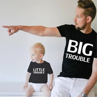 big trouble and little trouble letter print family matching father son kids clothes baby boy father and girl family look clothes