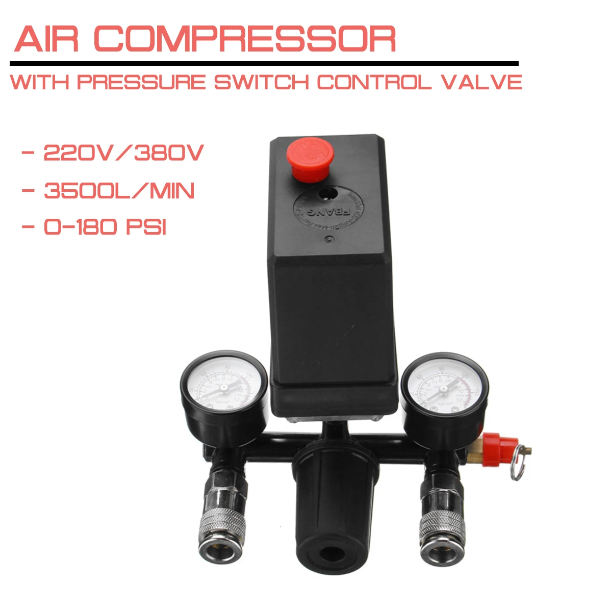

240V/380V Switch AC Regulator Heavy Duty Air Compressor Pump Air Pump Control Valve 7.25-125 PSI with Gauge Pressure Control