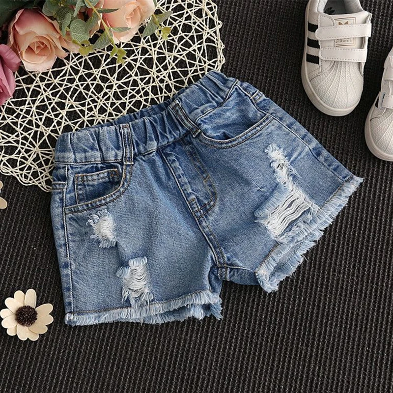 Girls Denim Shorts 2021 Summer Fashion Hole Stylish Cosume Pants Casual Children Jeans For 2-10 years Old Kids | Мать и ребенок