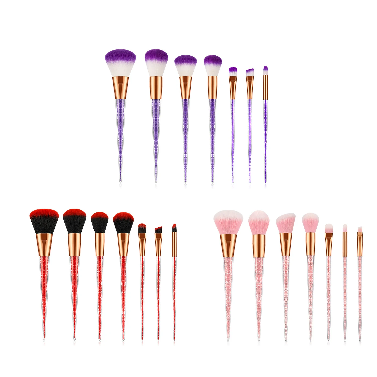 

Cosmetic Brush Kit 7PCS Makeup Brushes Set Tapered Diamond Particles Quicksand Handle EyeShadow Foundation Blending Contour