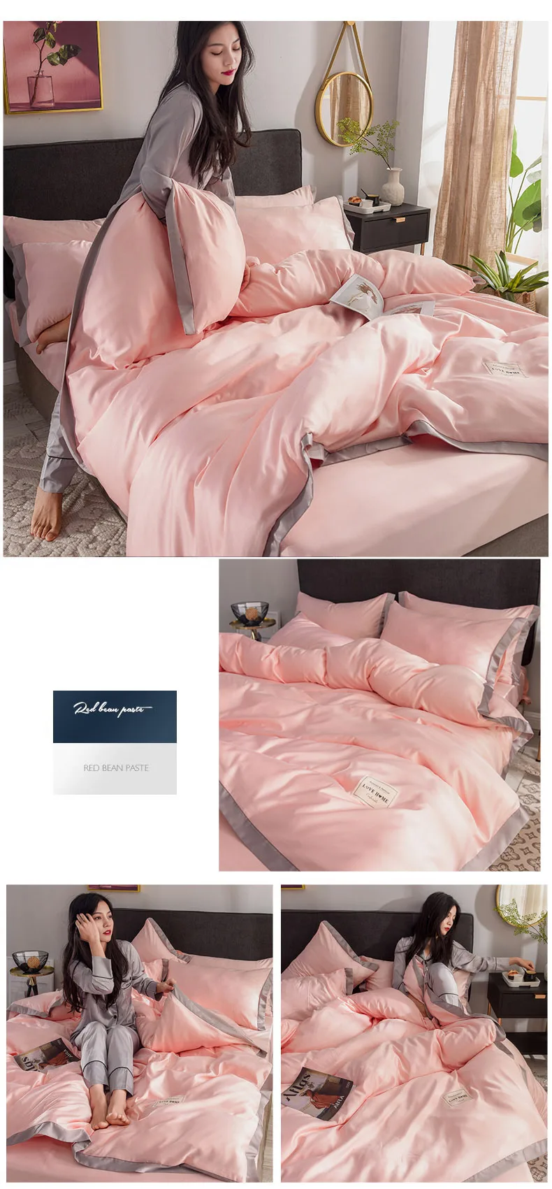 Liv-Esthete роскошный Шелковый серый комплект постельного белья Love Home шелковистый пододеяльник плоский лист комплект постельного белья двойная королева король постельное белье