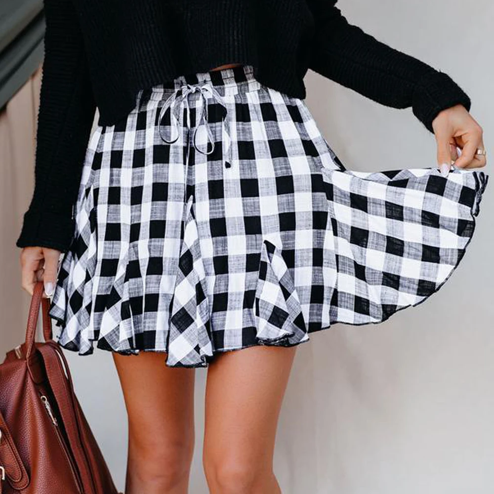 

Summer Women's High Waist Mini Skirt Slim Sexy Black White Plaid Pleated Sukienka 2021 Roupas Femininas