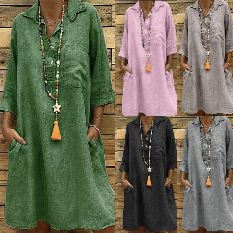 

Women's 3 / 4 Sleeve Shirt Collar Dress