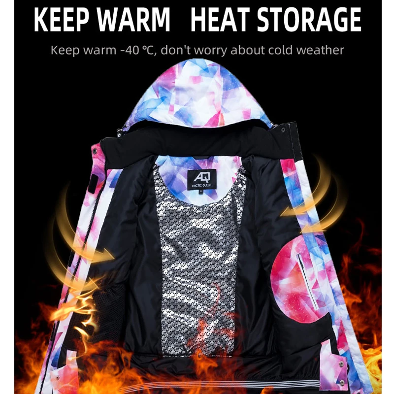 

New Warm Colorful Ski Suit Women Waterproof Breathable Skiing and Snowboarding Jacket Pants Set Female Winter Outdoor Costumes