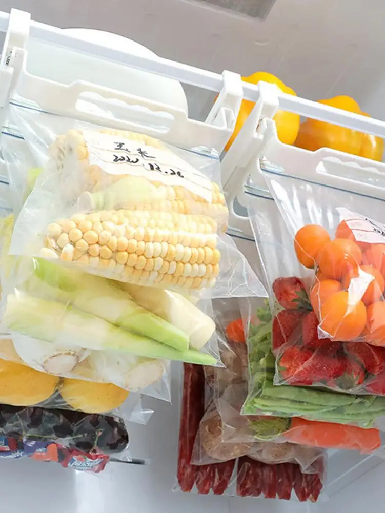 

Home Food Bag Hanging Storage Rack Retractable Fresh-keeping Organizer Sliding Rail For Food Bag Fresh Holder Fridge Organize