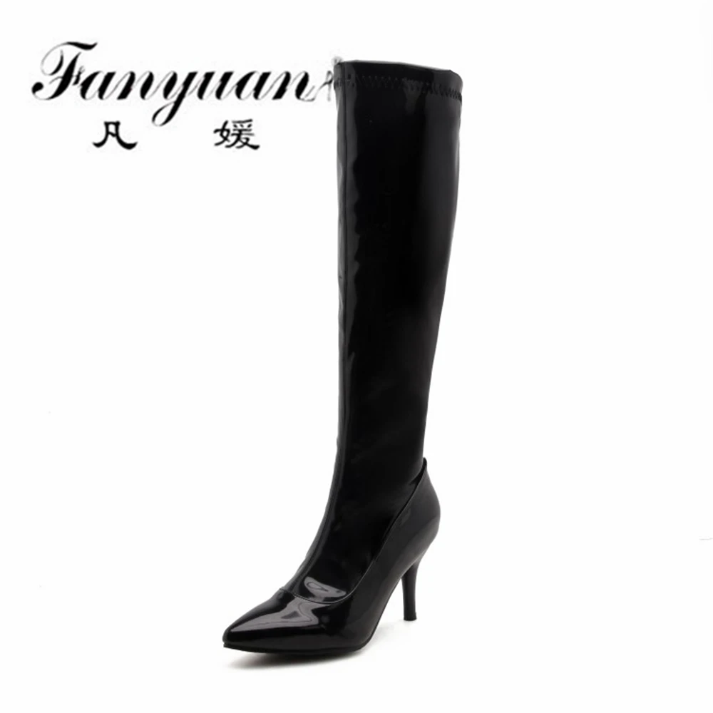 

Fanyuan 2021 Autumn Winter Knee High Boots Concise Female Pointed Toe High Heels Pumps Party Shoes Woman Long Boot Size32-48