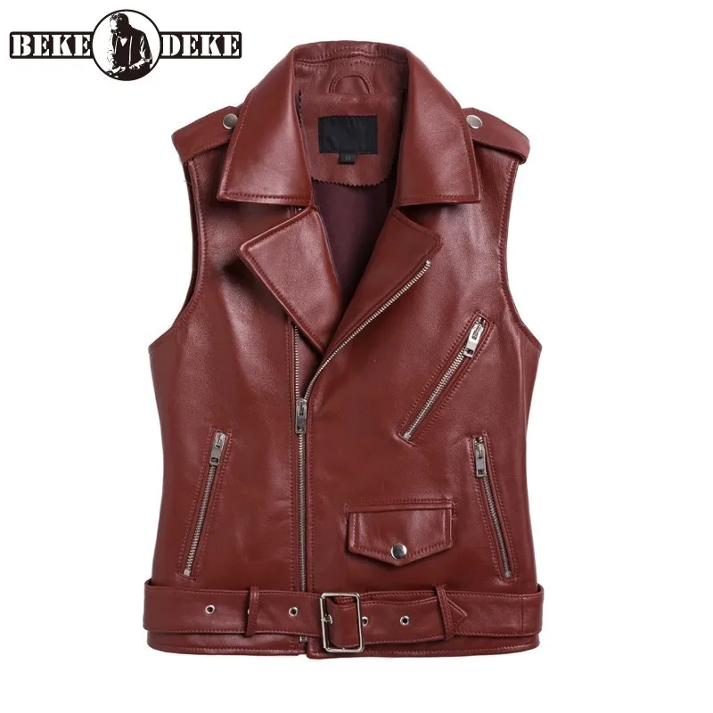 Жилет женский короткий из натуральной кожи мотоциклетная куртка без рукавов