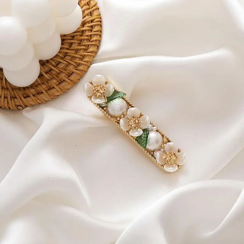 Корейский модный комплект для девочек с белыми цветами листья Жемчуг Шпилька