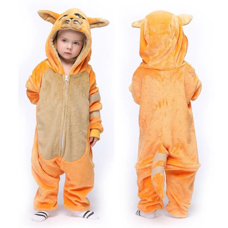 Пижама детская фланелевая с капюшоном кигуруми и мультяшными