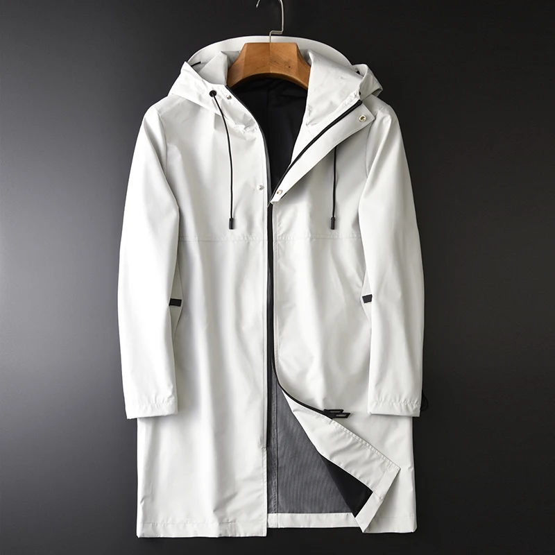 

Long Windproof Medium Waterproof Hooded Mens Jackets And Plus Size 4xl Slim Fit Simple Male Coats