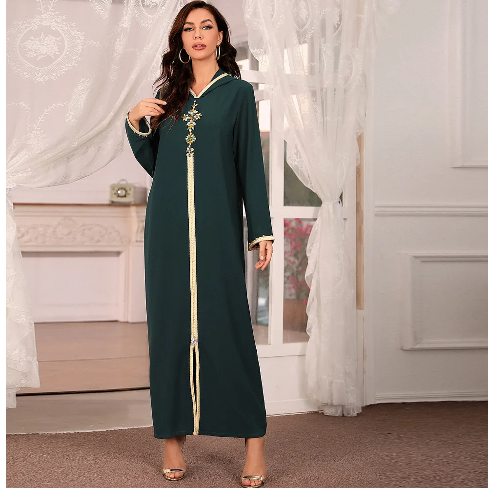 

Arabic Caftan Dubai Evening Dress Big Size Green Mint Long Sleeve Muslim Turkey Evening Gowns With Hoodies Prom Party Skirt