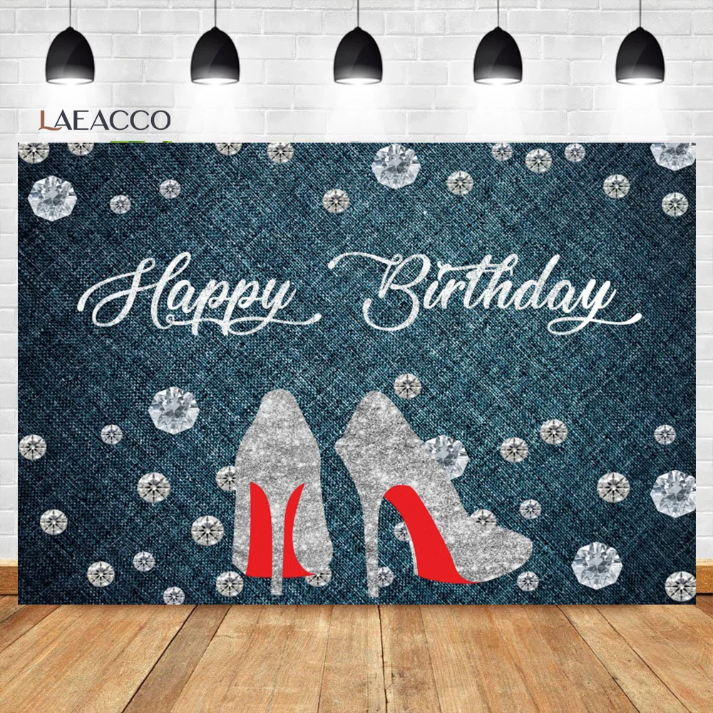 

Laeacco Princess Birthday Cloth Texture Background Shiny Diamond High Heels Poster Portrait Customized Photographic Backdrops