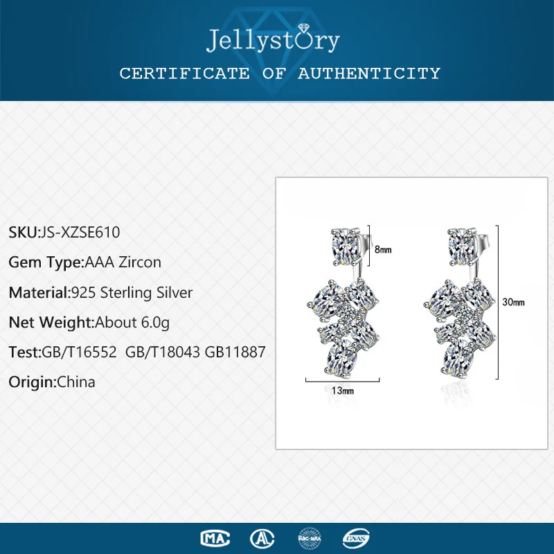 Модные серебряные серьги Jellystory 925 с цирконом драгоценными камнями