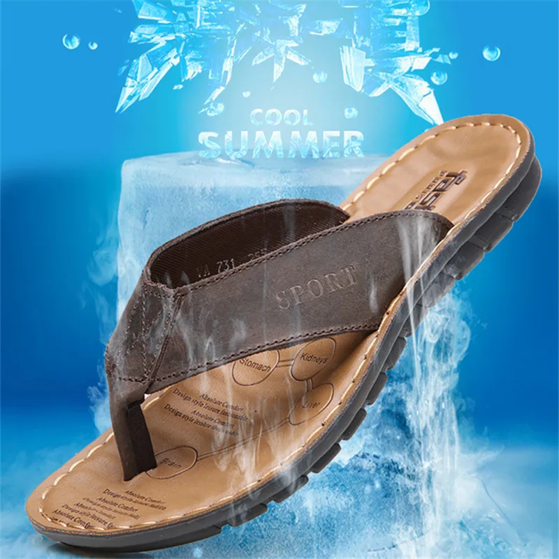 Летние высококачественные мужские шлепанцы Вьетнамки из натуральной кожи