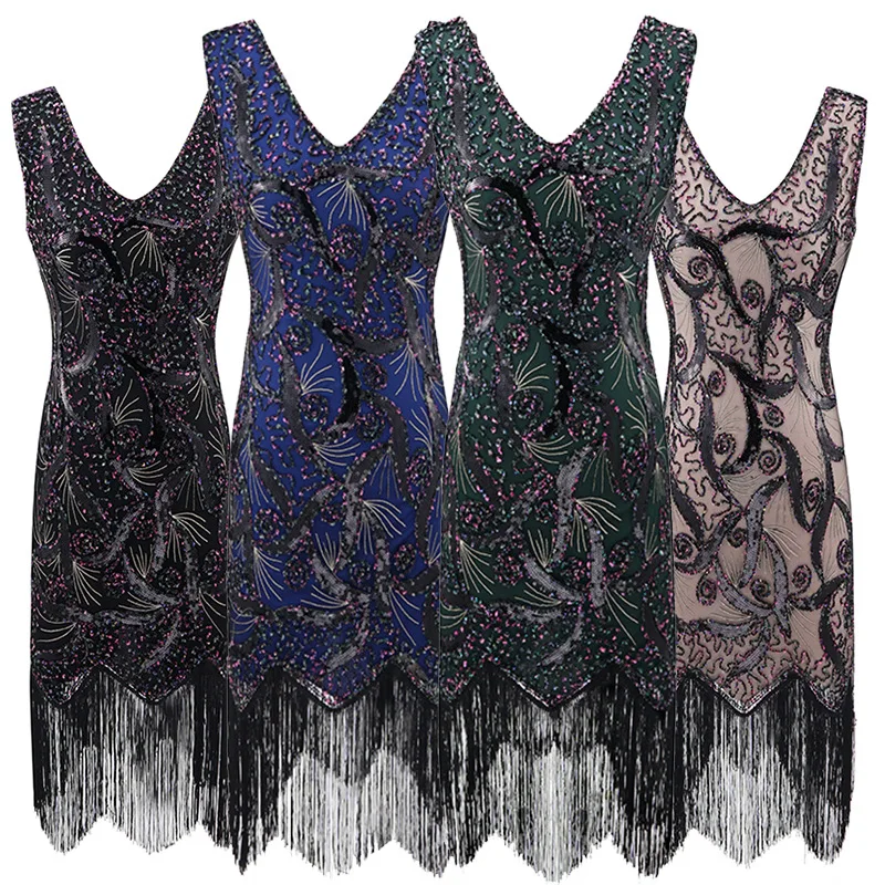 Женские вечерние Украшенные платье-Чарльстон кисточкой из х/Ф “Великий Гэтсби”