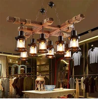 Led Pendant Lights Retro Wood Hanging Lamp 8 Head Vintage Industrial Cafe Clothing Store Loft  Suspension Wooden Droplight