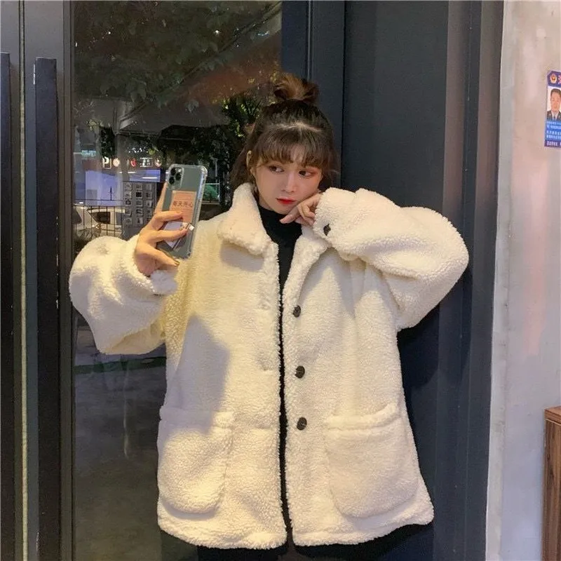 Пальто NiceMix из ягнят женское Новое однорядное черное пальто на пуговицах с ложным