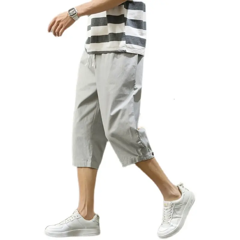 

6 Colors Male Summer Button Cropped Trousers Student Shorts Loose Sports Casual Straight Pants Thin Men Clothes Sweatpants
