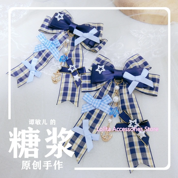 Navy Style Romantic universe Plaid Sailor Hairpin Headdress Handmade Picnic Side Clip Soft Sister Cosplay Kawaii Bow Hair Clip