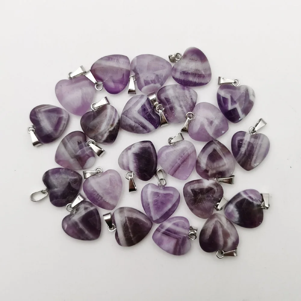 

fashion Wolf tooth Amethysts natural stone heart pendant Necklace for jewelry making 16MM Charm Fashion Accessories 12-24PCS