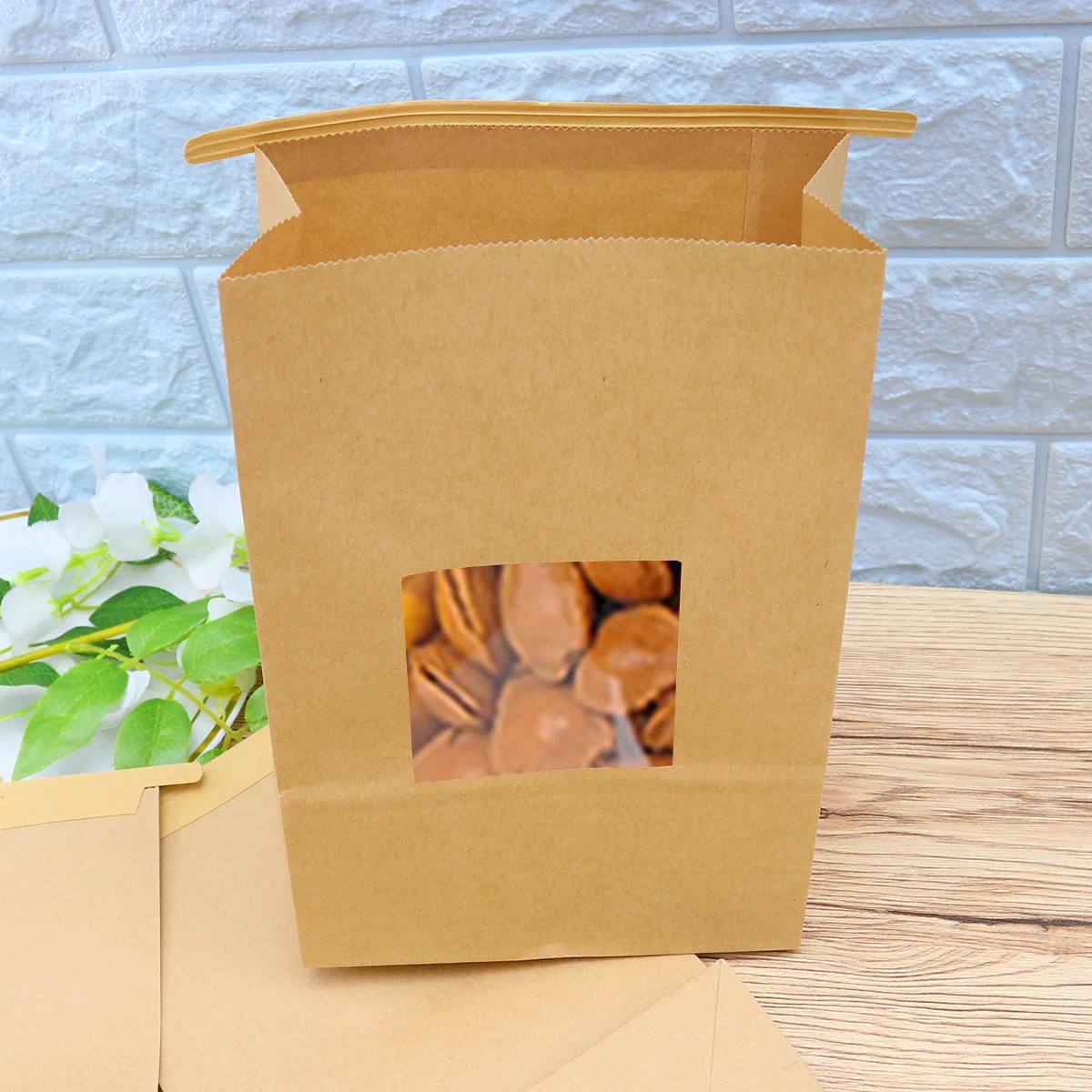 50 шт коричневый крафт бумажный пакет самозапечатывающийся с открытым окном