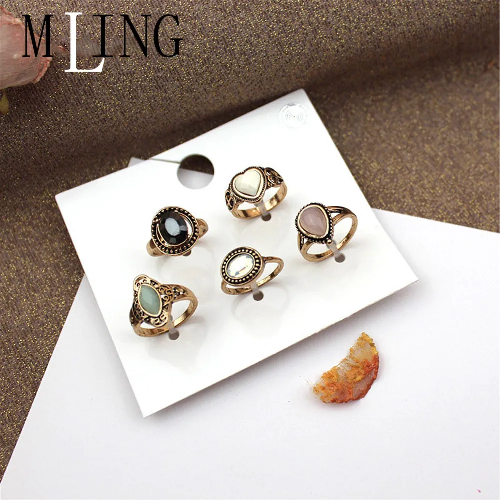 Женские винтажные кольца с кристаллами MLING набор геометрических колец в богемном
