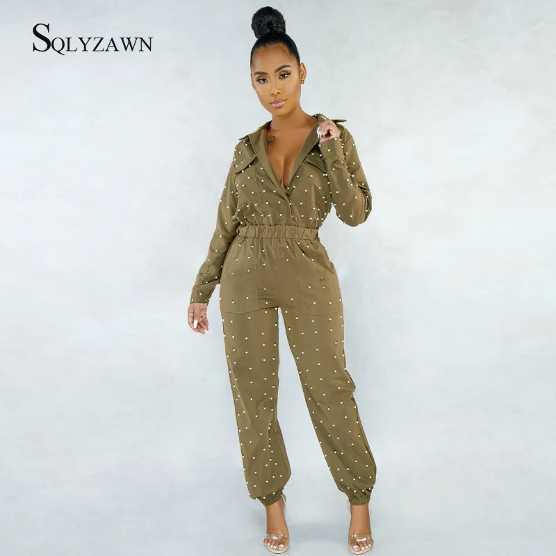 Комбинезон женский с длинным рукавом Модный повседневный винтажный коричневый