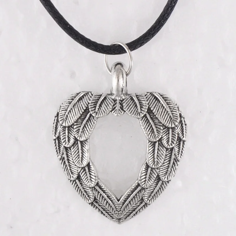 Винтажное антикварное серебряное ожерелье в форме сердца с перьями для женщин
