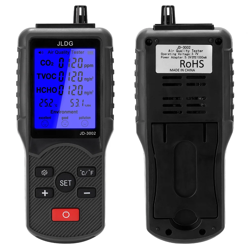 

JD-3002 CO2 Meter Home Air Quality Tester Temperature Humidity Detector Carbon Dioxide Monitor TVOC Gas Meter Measuring Tool