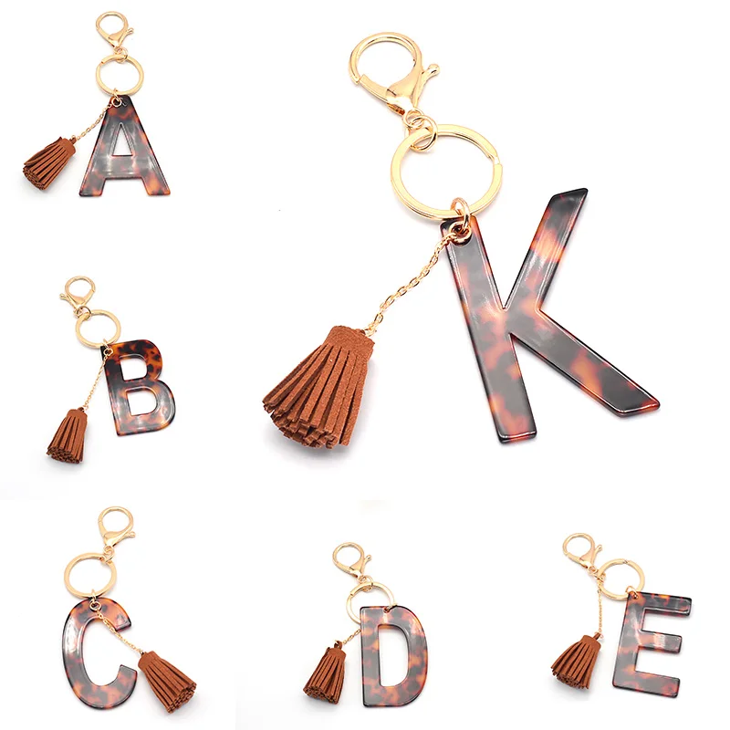Винтажный фон с леопардовым узором Смола Письмо A-Z брелок для мужчин и женщин