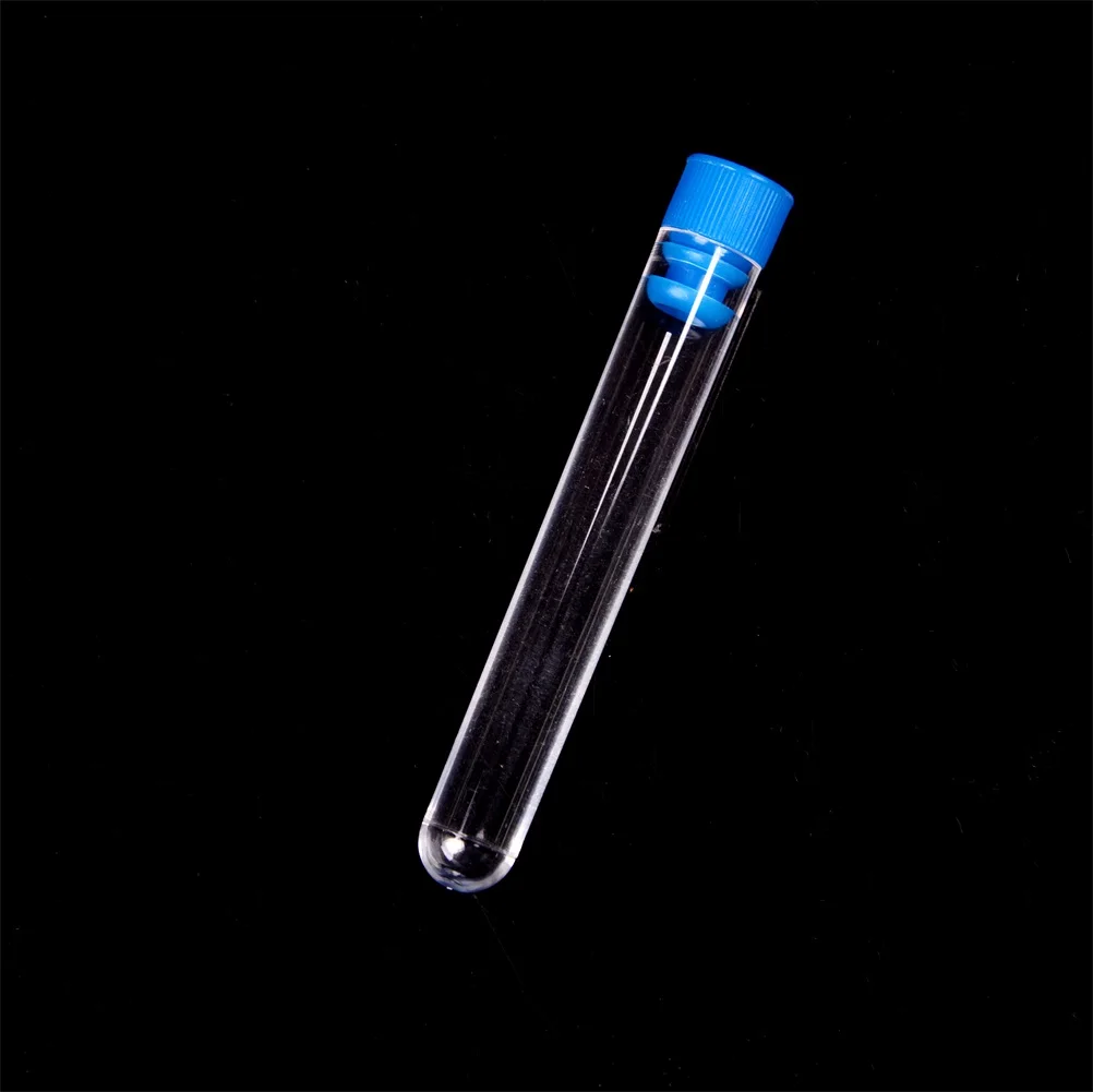 

10pcs 12*75mm Borosilicate Plastic Test Tubes Rimless Caps Lab Clear Supplies