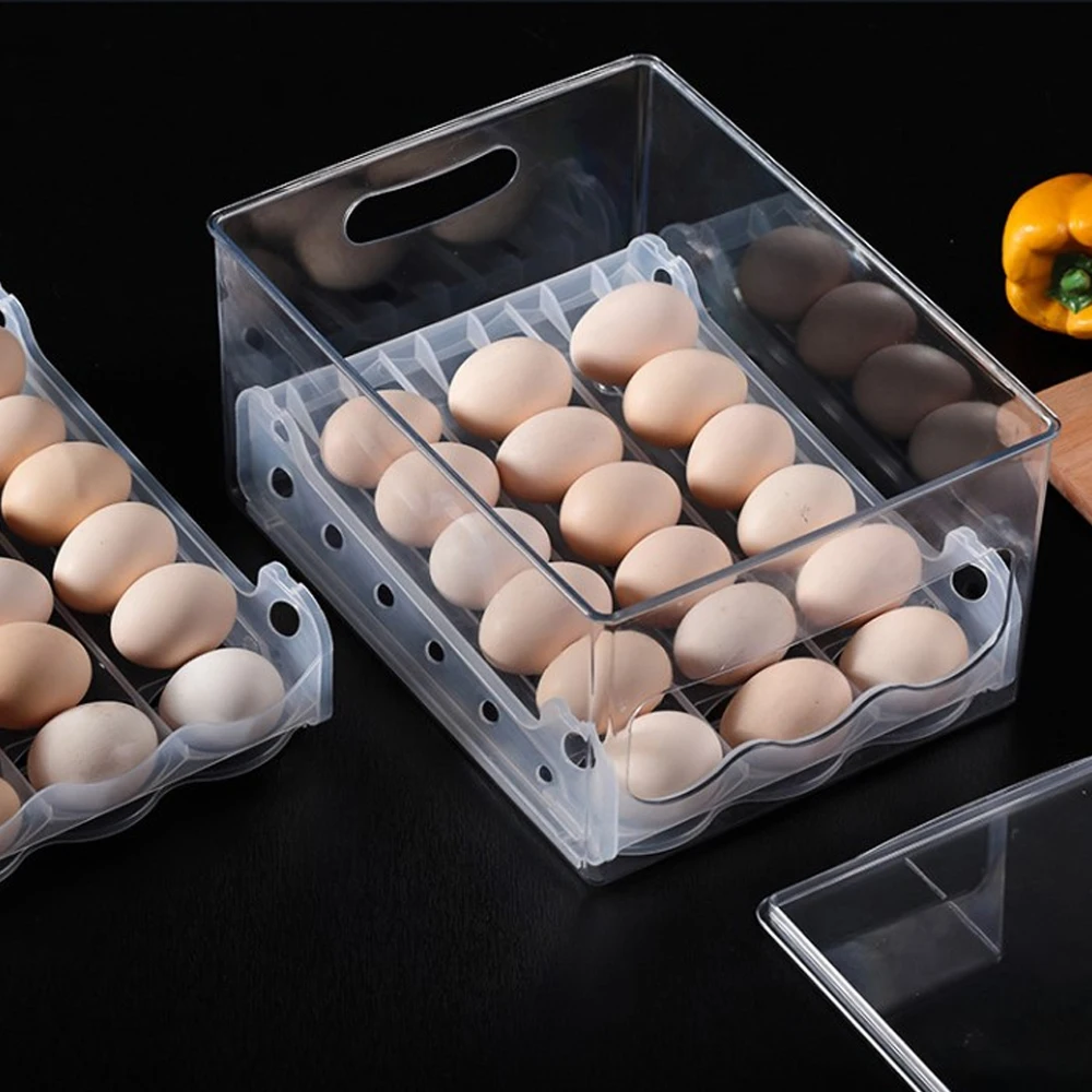 

Egg Box 36 Lattice Double Layer Drawer Clear Storage Box Refrigerator Kitchen Automatic Rolling Egg Holder Stackable Container