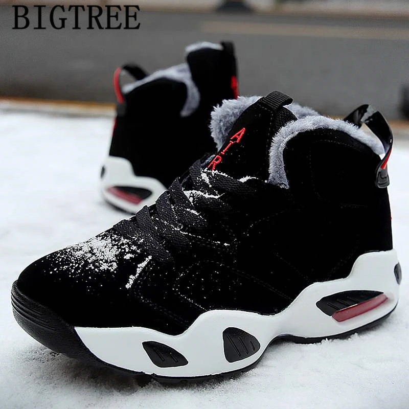 Повседневная обувь Мужские ботинки Зимняя Кожаные сникерсы черного цвета