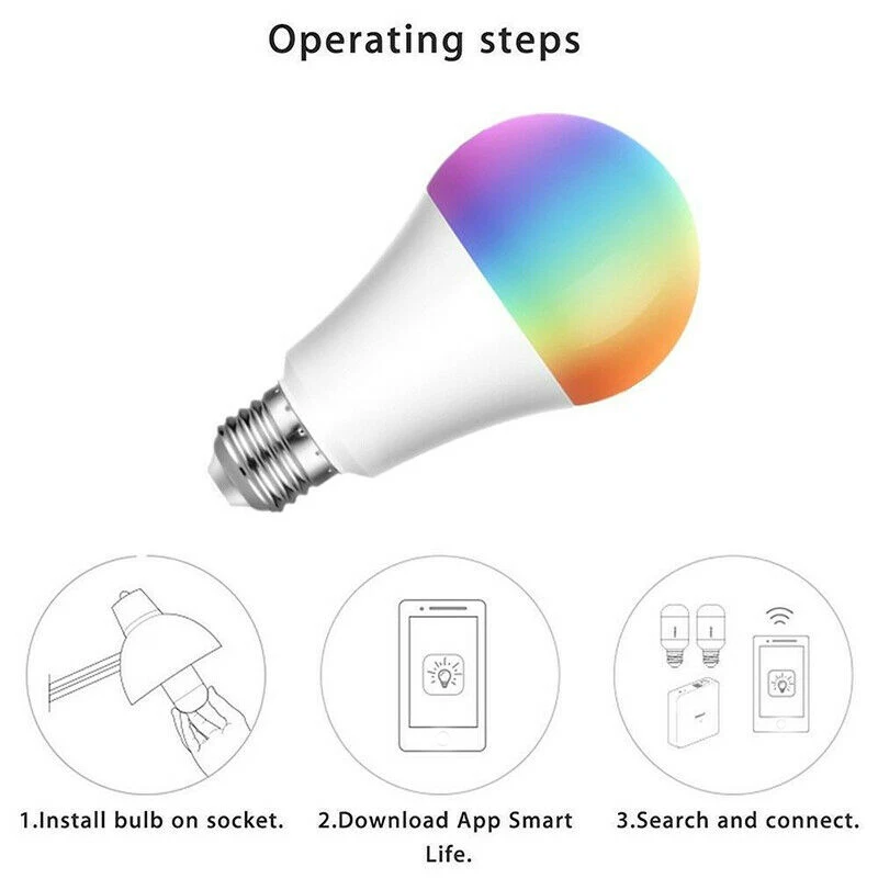 

Hot Tuya Smart Dimmable Wifi Smart Light Bulb Lamp E27 9W 850LM RGB LED Light Bulb with Alexa Google Home IFTTT