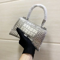 womens genuine leather hourglass handbag luxury fashion crocodile pattern plain litchi arc shoulder crossbody bag