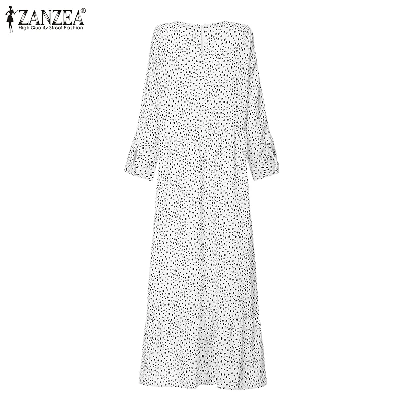 ZANZEA богемное платье, женское платье в горошек, с принтом, Vestidos, для девушек, для праздника, вечеринки, вечернее, длинное, макси платье, повседневное Свободное платье, Femme