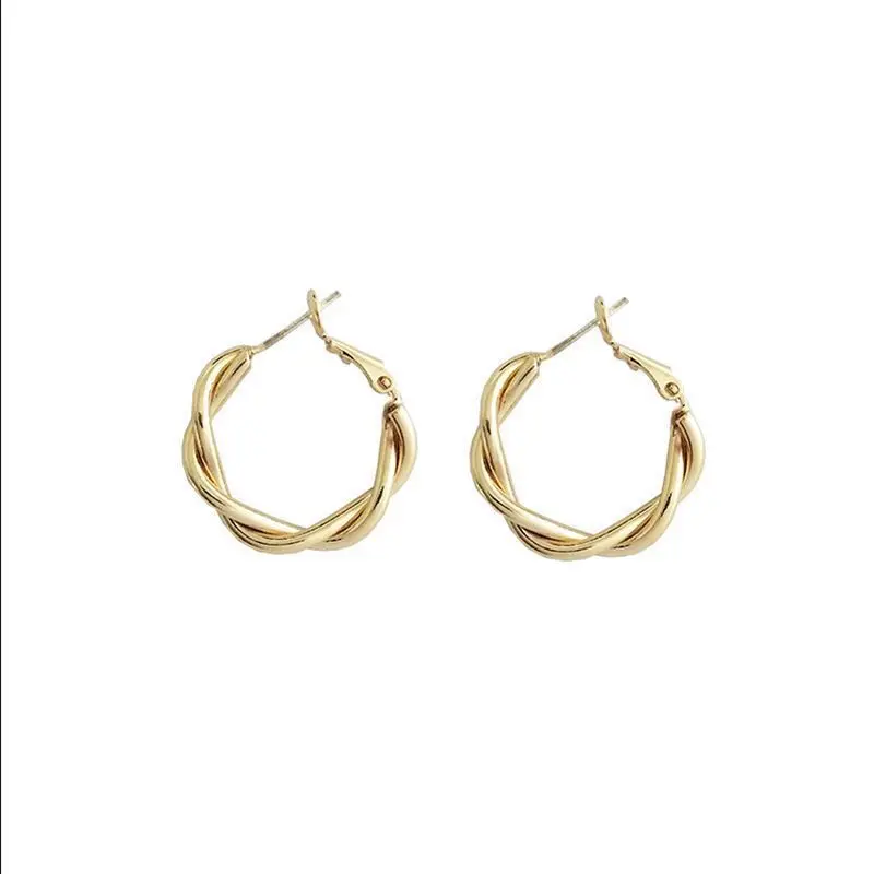

2021 New Simple Twist Round Ring Earrings Japanese and Korean Fresh Round Ring Earrings Silver Needle Round Ring Earrings