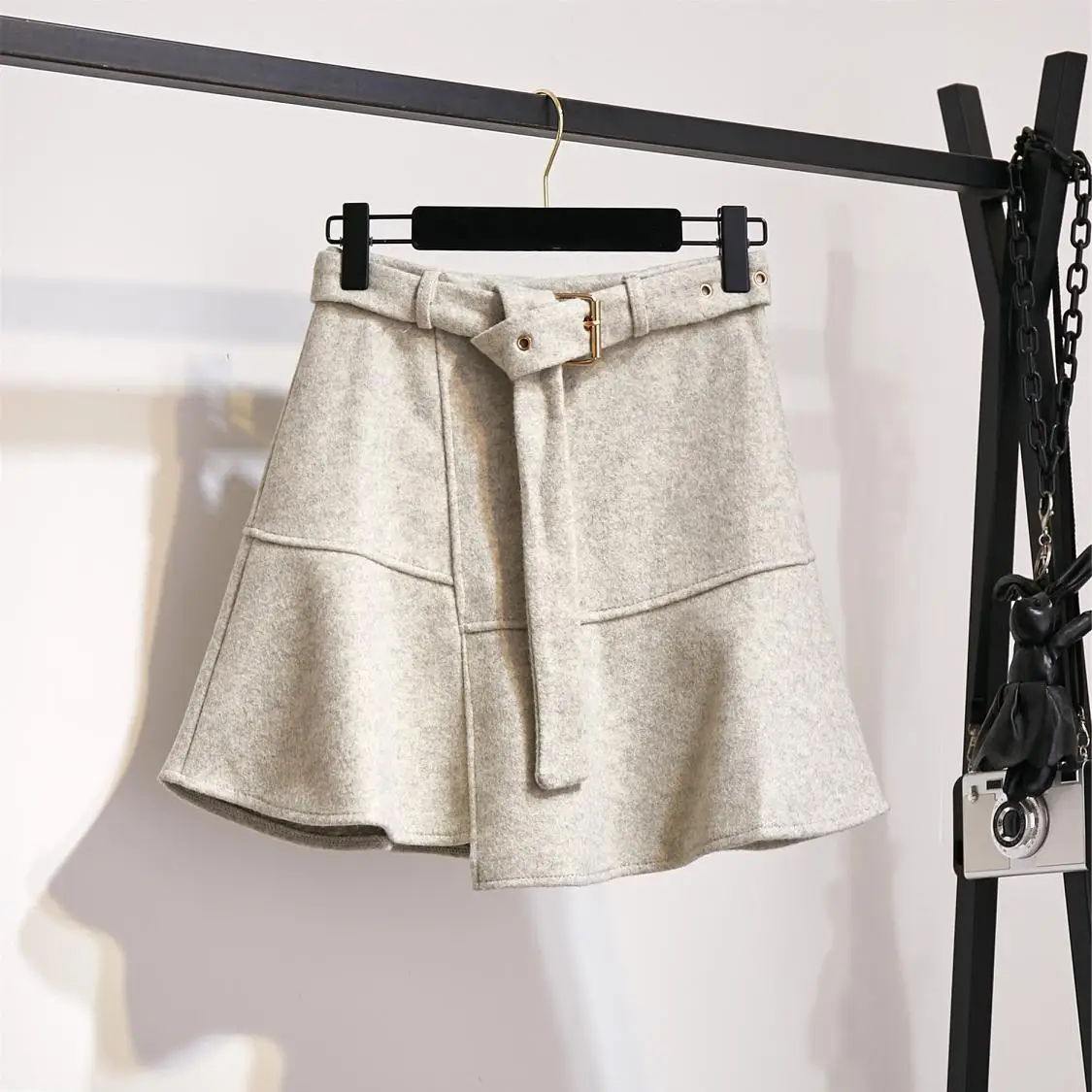 gray skirt New Winter Pullover Sweater& Woolen Cloth Lantern Sleeve Knitted Top Irregular Skirt Suit With Belt Outfit Casaul Clothes - Цвет: gray skirt