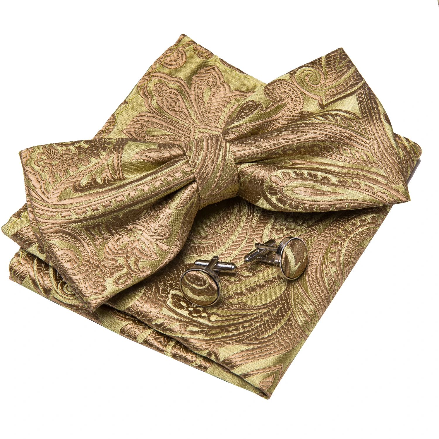Gold Paisly Men Suit Waistcoat Vest Handkerchief Bowtie Classic Floral Jacquard Barry.wang ML-2017 High Quality 100% Silk Formal | Мужская