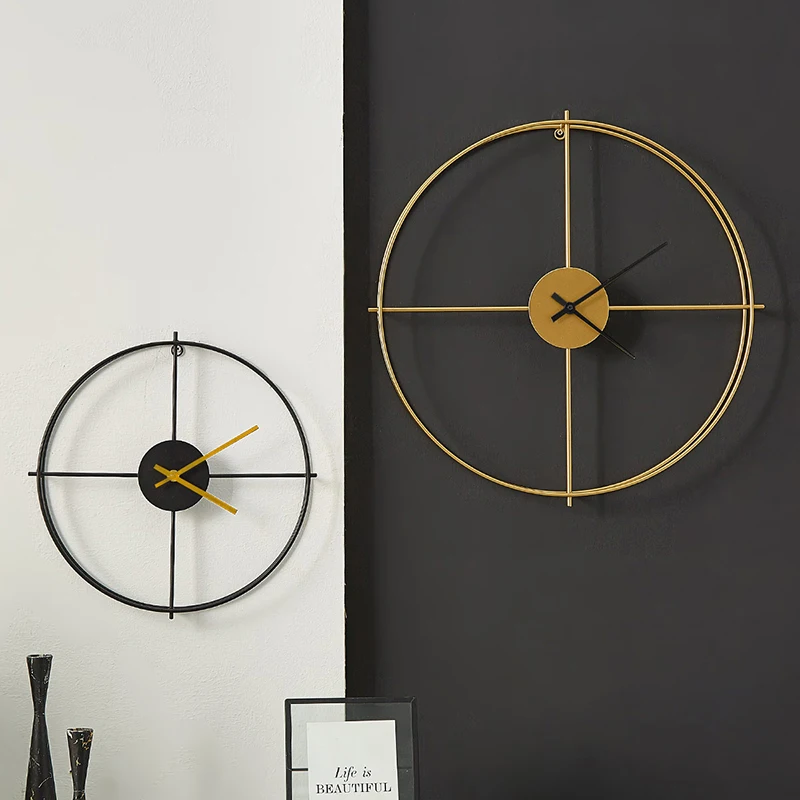 Nordic Black Gold Large Silent Wall Clock Living Room study Office Decoration Mute Metal clock for Hotel Modern | Дом и сад