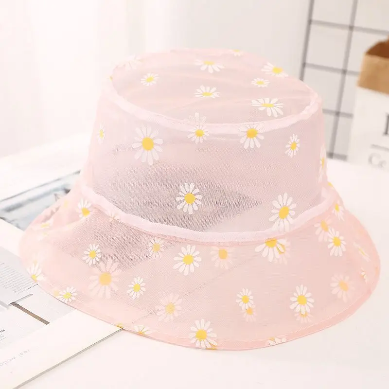 Летняя тонкая сетчатая шляпа в рыбацком стиле с принтом ромашек защита от
